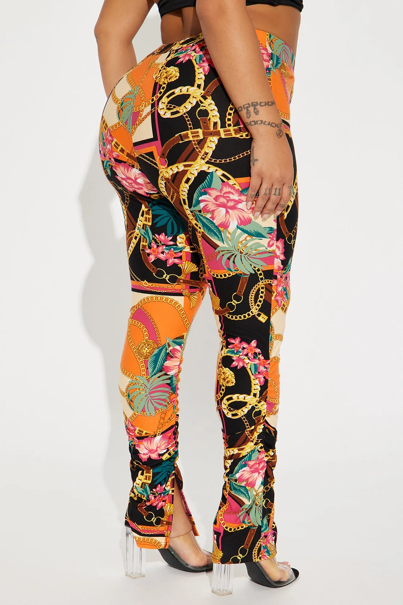 Chains For Vacay Printed Stacked Pant - Orange/combo