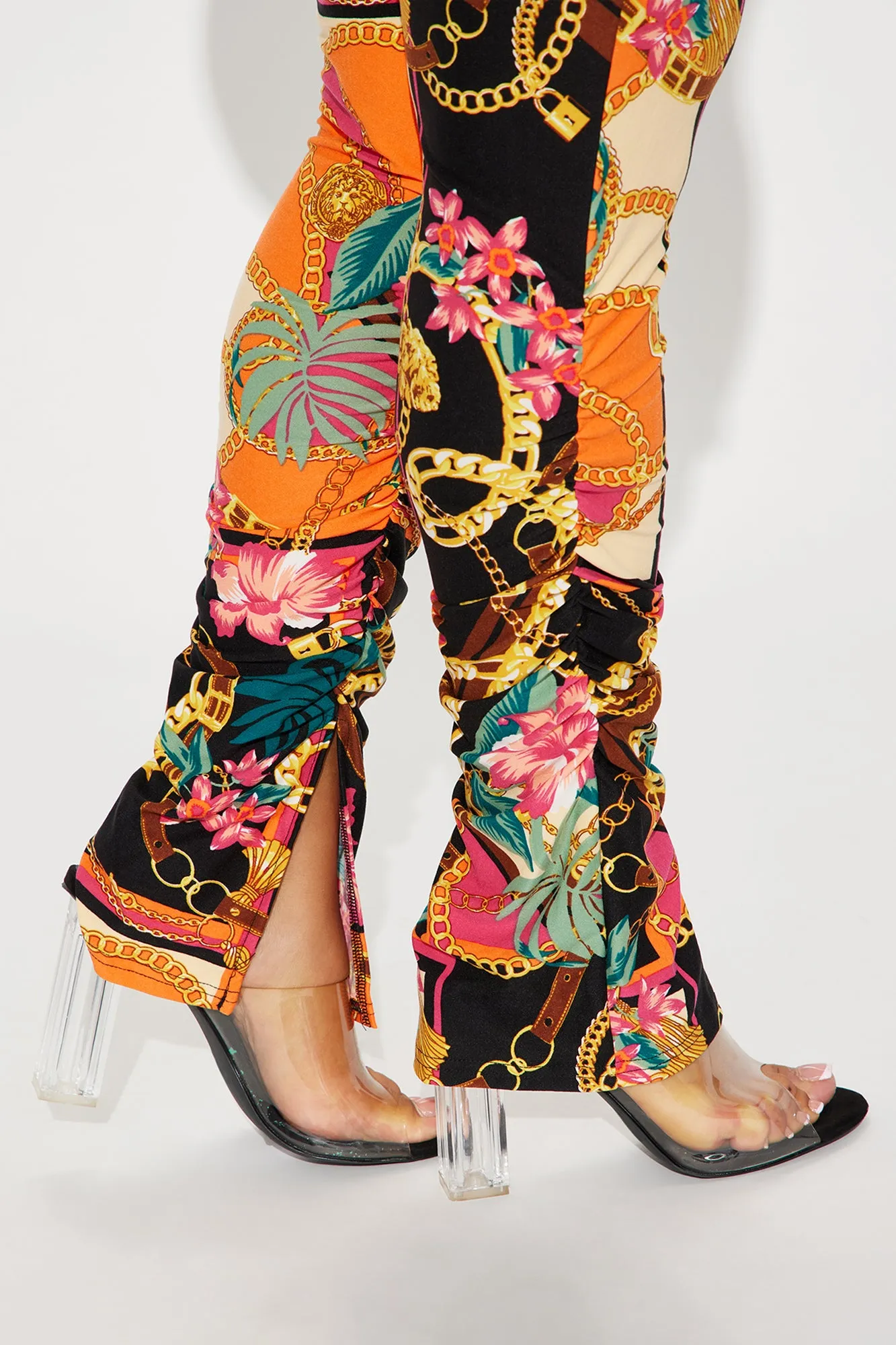 Chains For Vacay Printed Stacked Pant - Orange/combo