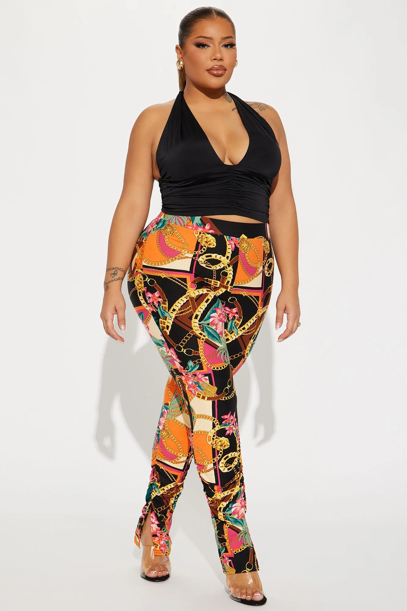 Chains For Vacay Printed Stacked Pant - Orange/combo