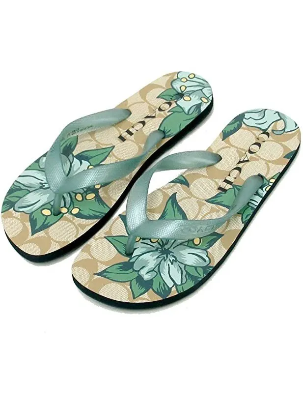Coach Women's Hawaii Printed Flip Flop Khaki/Navy FG2607