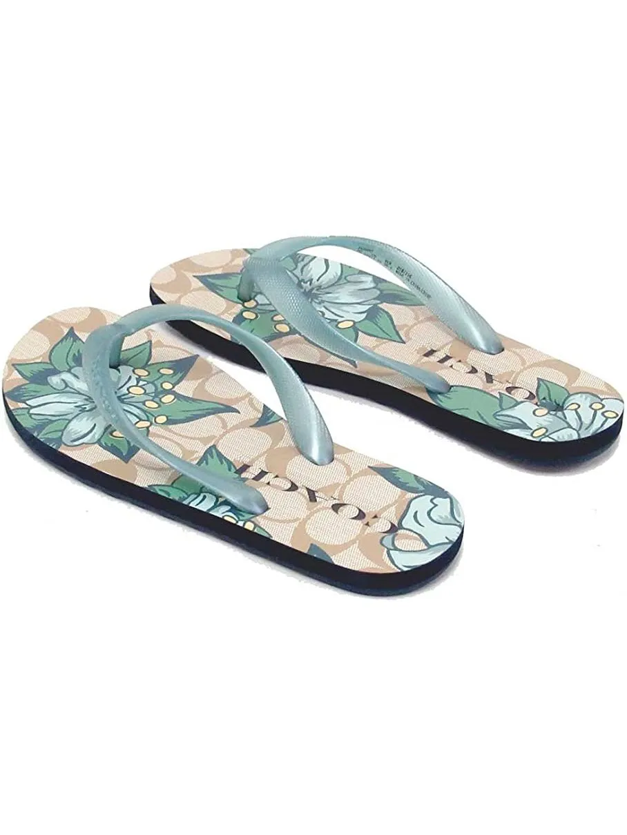Coach Women's Hawaii Printed Flip Flop Khaki/Navy FG2607