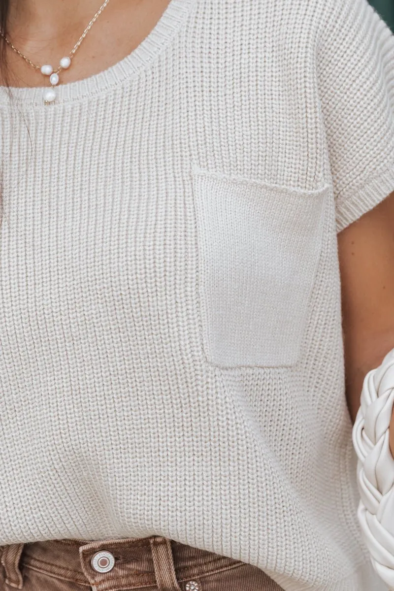 Essential Ribbed Short Sleeve Sweater - Beige - FINAL SALE