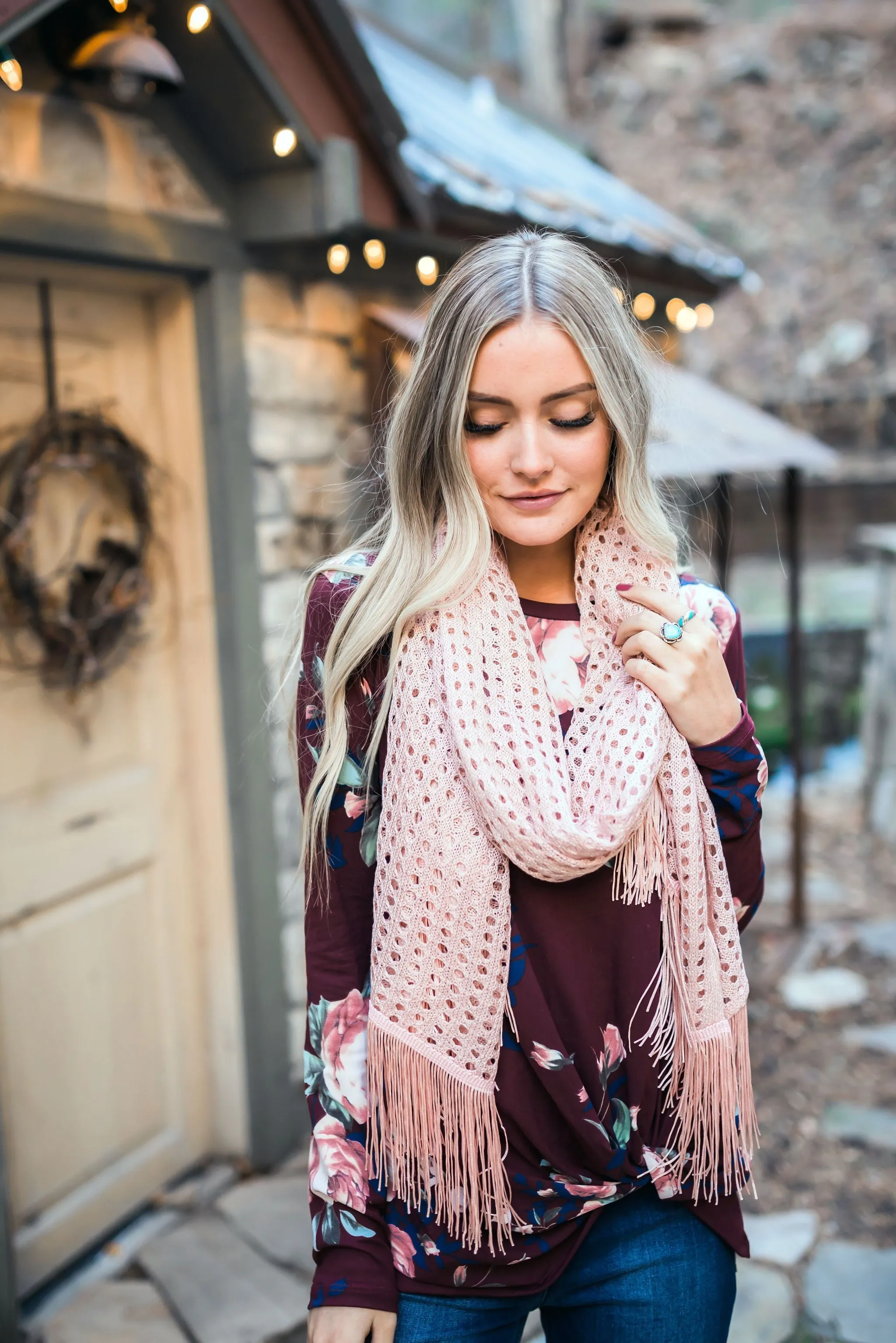 Eyelets   Fringe Blush Scarf