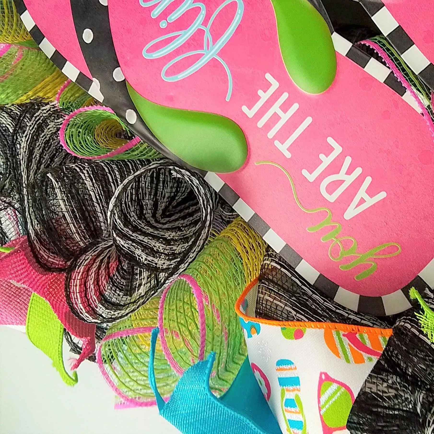 Flip to my Flop Wreath - Summer Spring Front Door Decor - Beach Decoration - Lime Green Pink Turquoise Black