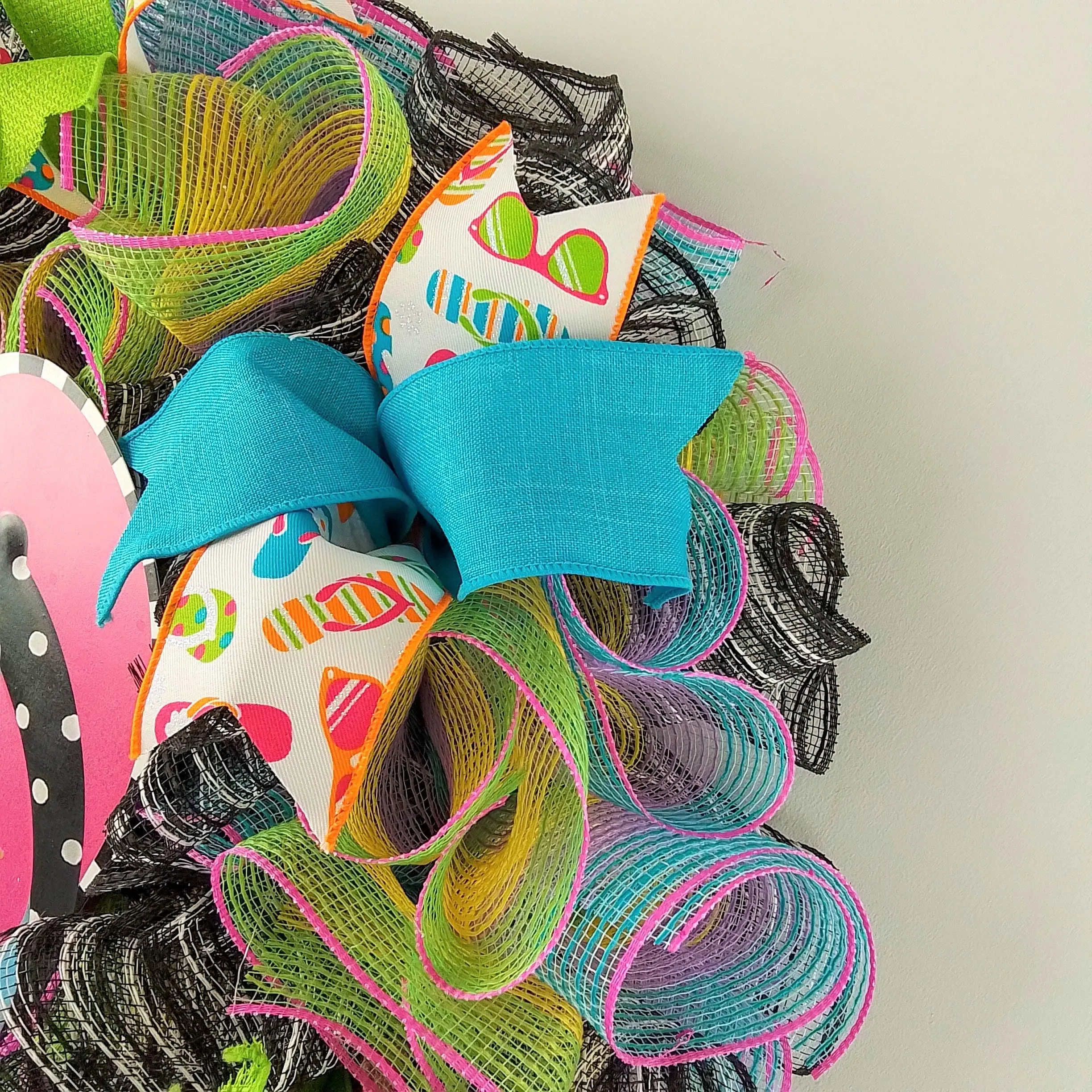 Flip to my Flop Wreath - Summer Spring Front Door Decor - Beach Decoration - Lime Green Pink Turquoise Black