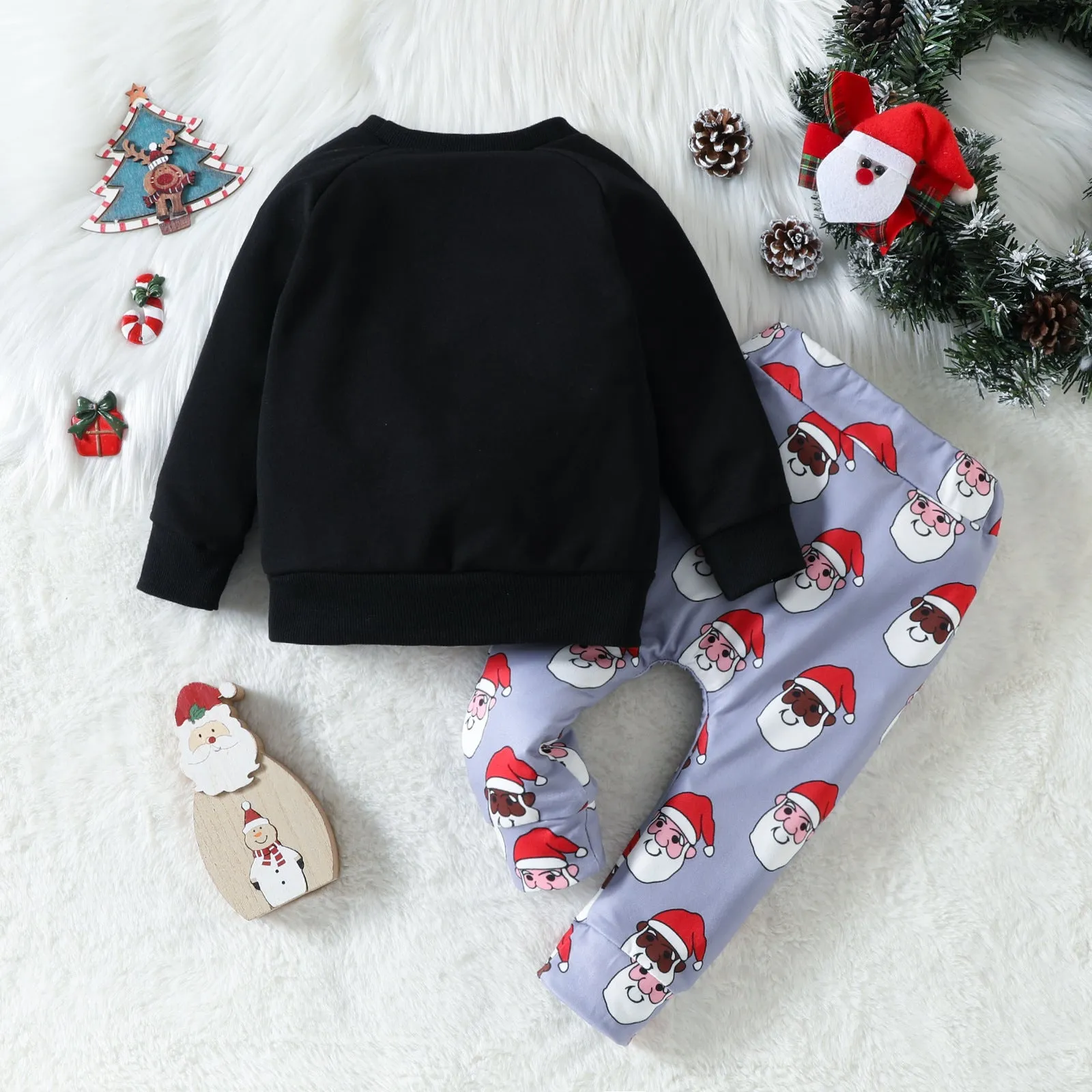 Toddler Boys Cartoon Letter Print Sweatshirt Pants Christmas Set